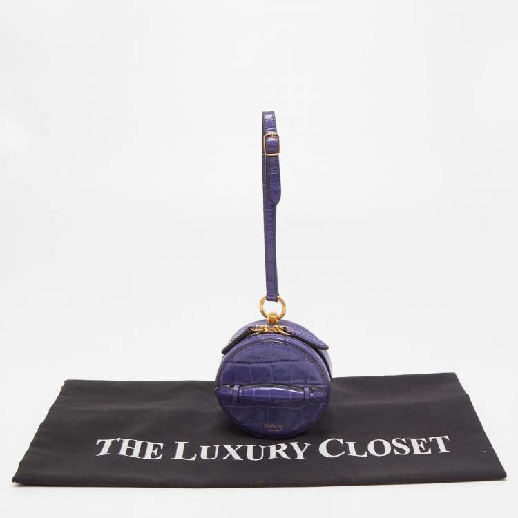Pre Owned Mulberry Purple Croc Embossed  Leather Mini Trunk Wristlet Clutch