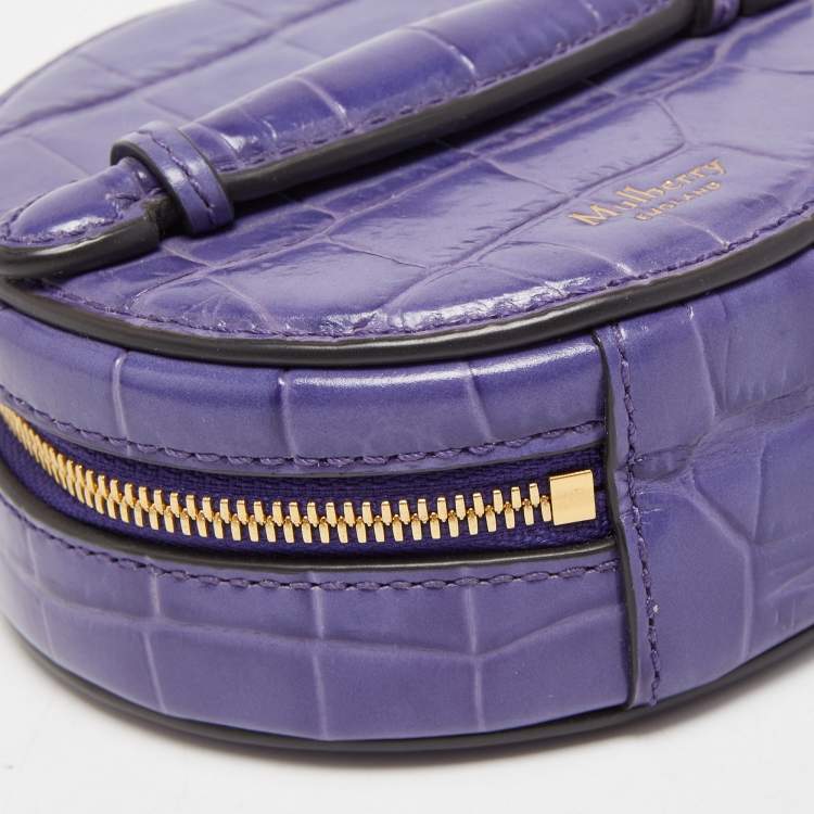 Pre Owned Mulberry Purple Croc Embossed  Leather Mini Trunk Wristlet Clutch