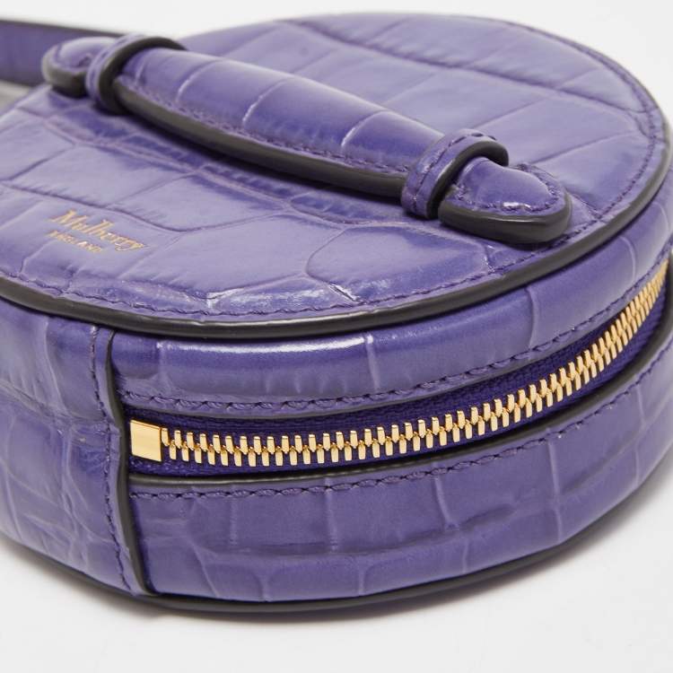 Pre Owned Mulberry Purple Croc Embossed  Leather Mini Trunk Wristlet Clutch