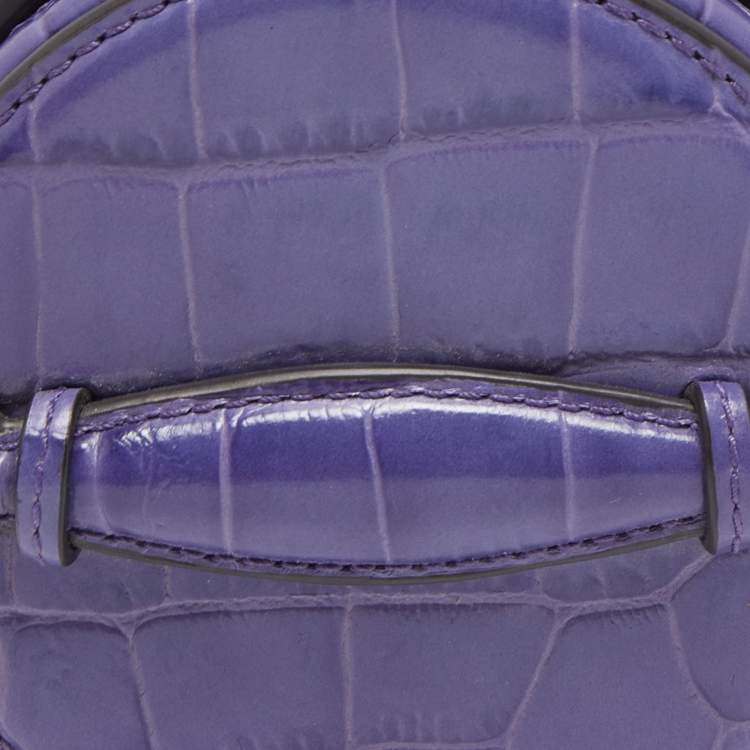 Pre Owned Mulberry Purple Croc Embossed  Leather Mini Trunk Wristlet Clutch