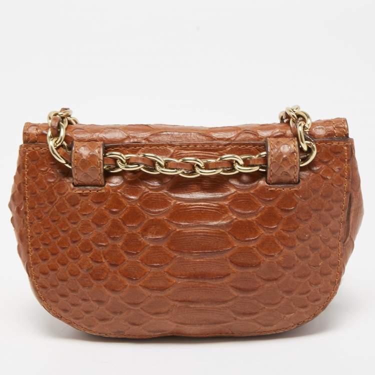 Pre Owned Mulberry Brown Python Embossed Leather Mini Lily Crossbody Bag