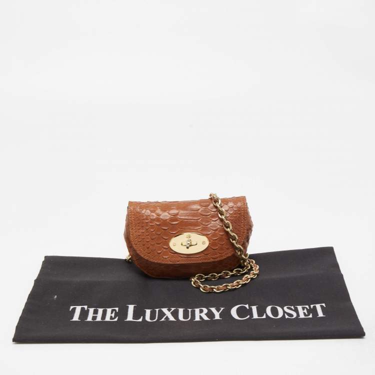 Pre Owned Mulberry Brown Python Embossed Leather Mini Lily Crossbody Bag