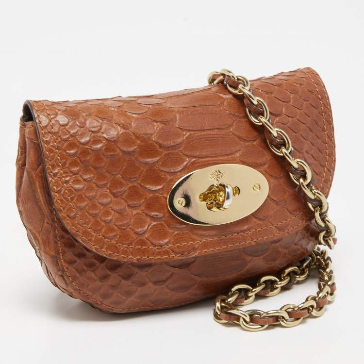 Pre Owned Mulberry Brown Python Embossed Leather Mini Lily Crossbody Bag