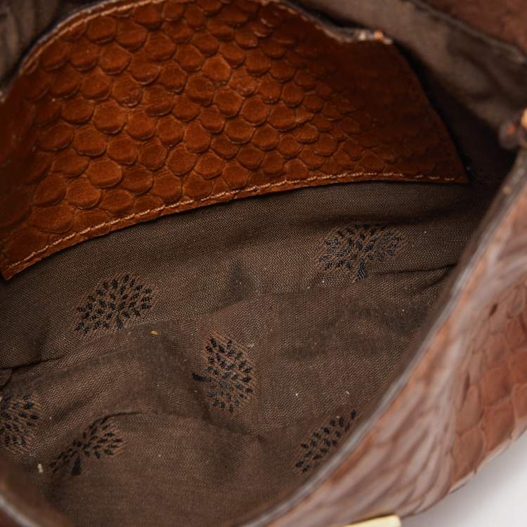 Pre Owned Mulberry Brown Python Embossed Leather Mini Lily Crossbody Bag
