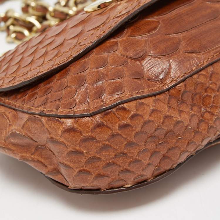 Pre Owned Mulberry Brown Python Embossed Leather Mini Lily Crossbody Bag