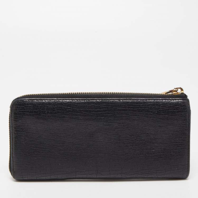 Pre Owned Mulberry Black Textured Leather Mila Zip Around Wallet