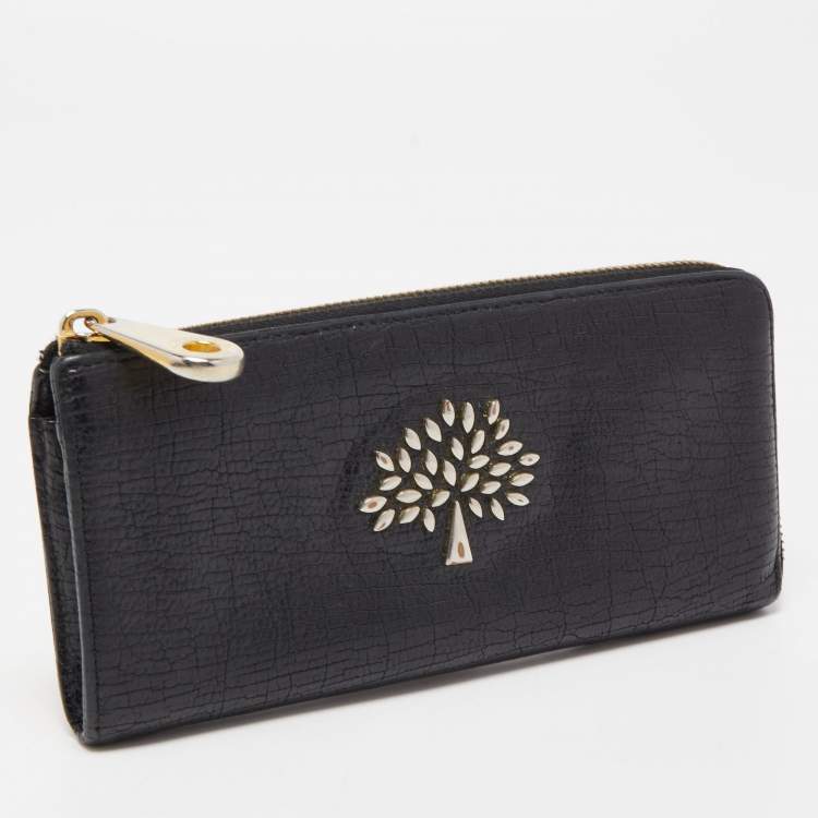 Pre Owned Mulberry Black Textured Leather Mila Zip Around Wallet