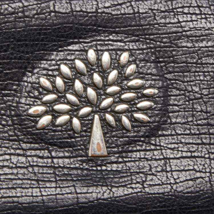 Pre Owned Mulberry Black Textured Leather Mila Zip Around Wallet