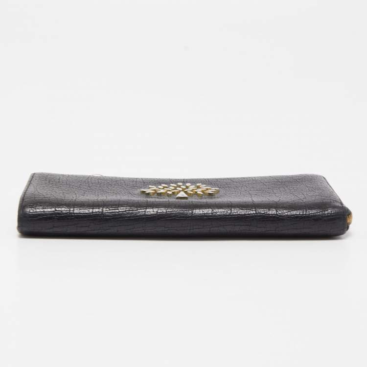 Pre Owned Mulberry Black Textured Leather Mila Zip Around Wallet
