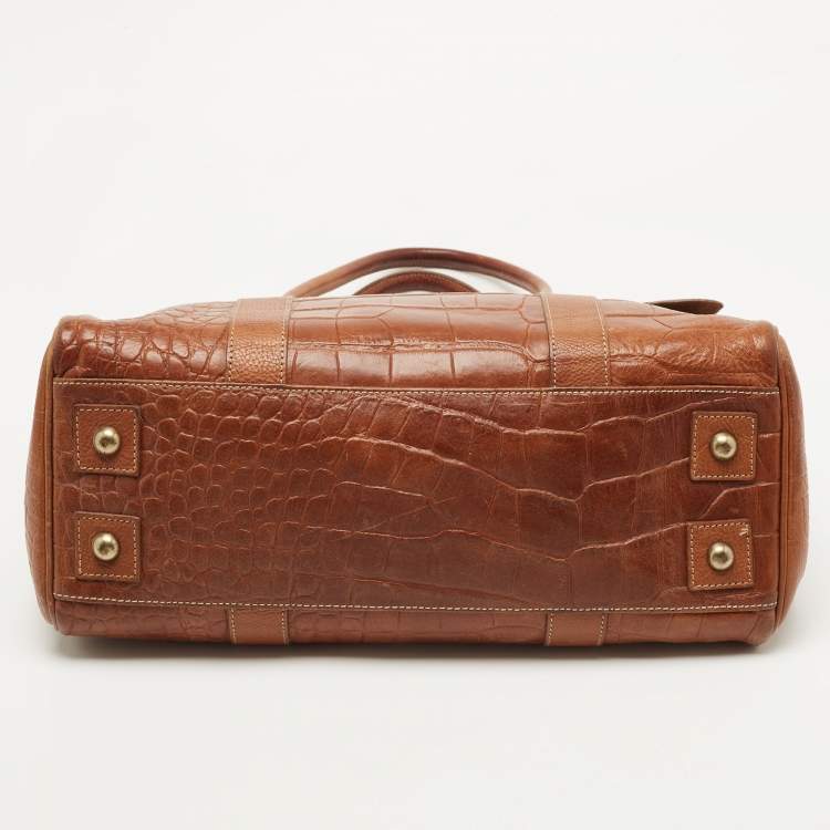 Pre Owned Mulberry Brown Croc Embossed Leather Bayswater Satchel