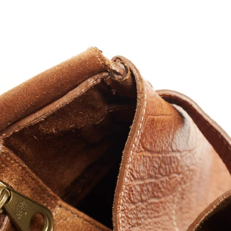 Pre Owned Mulberry Brown Croc Embossed Leather Bayswater Satchel