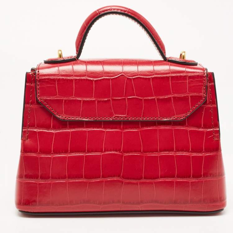 Pre Owned Mulberry Dark Pink Croc Embossed Leather Micro Seaton Top Handle Bag