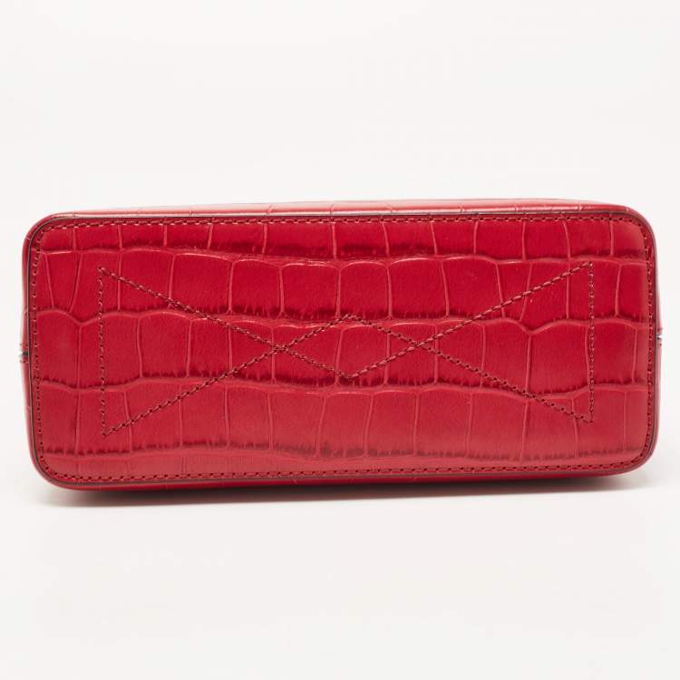 Pre Owned Mulberry Dark Pink Croc Embossed Leather Micro Seaton Top Handle Bag