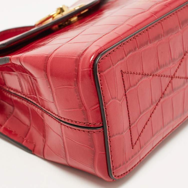 Pre Owned Mulberry Dark Pink Croc Embossed Leather Micro Seaton Top Handle Bag