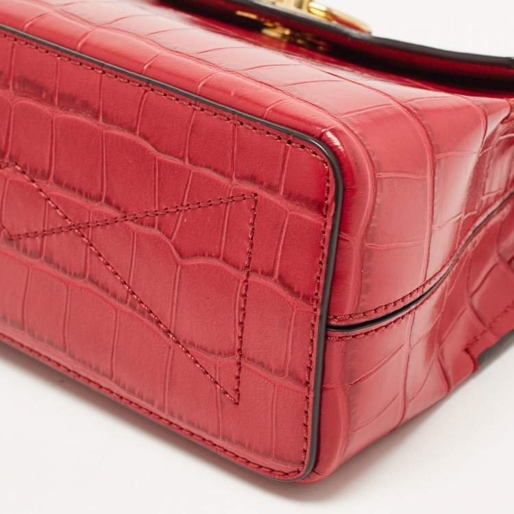 Pre Owned Mulberry Dark Pink Croc Embossed Leather Micro Seaton Top Handle Bag