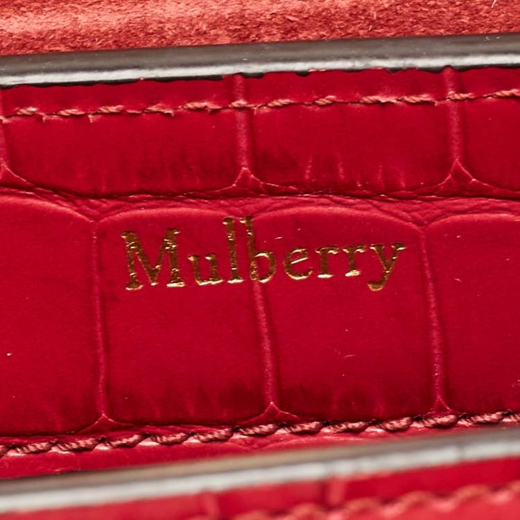 Pre Owned Mulberry Dark Pink Croc Embossed Leather Micro Seaton Top Handle Bag