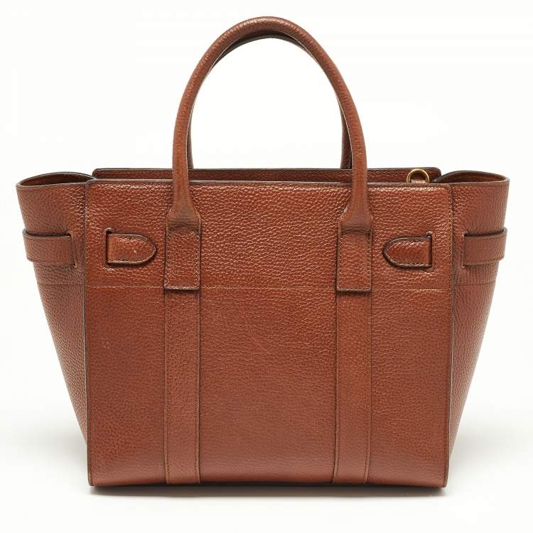 Pre Owned Mulberry Tan Grained Leather Small Zipped Bayswater Tote