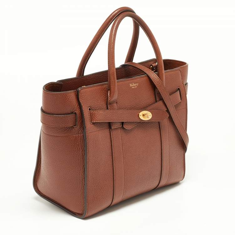 Pre Owned Mulberry Tan Grained Leather Small Zipped Bayswater Tote
