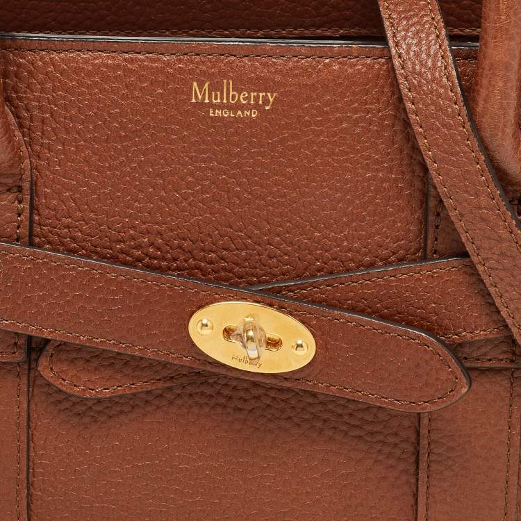 Pre Owned Mulberry Tan Grained Leather Small Zipped Bayswater Tote