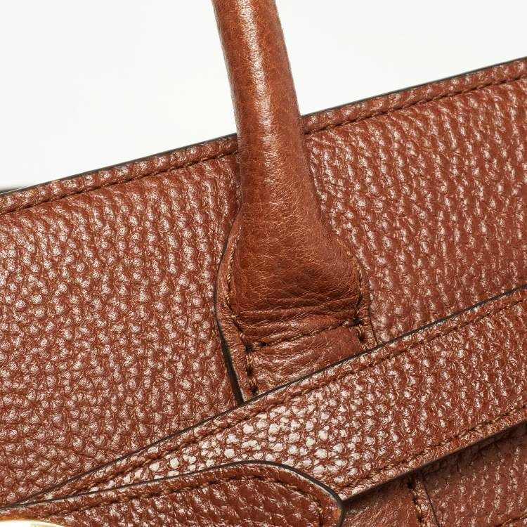 Pre Owned Mulberry Tan Grained Leather Small Zipped Bayswater Tote