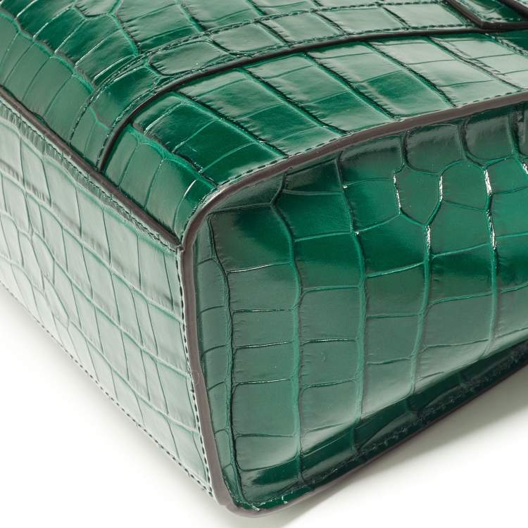 Pre Owned Mulberry Green Croc Embossed Leather Mini Zipped Bayswater Tote