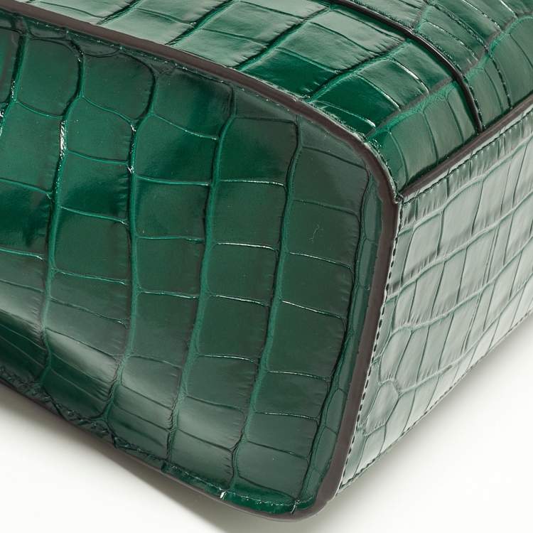 Pre Owned Mulberry Green Croc Embossed Leather Mini Zipped Bayswater Tote