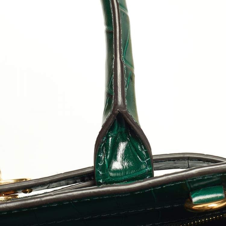 Pre Owned Mulberry Green Croc Embossed Leather Mini Zipped Bayswater Tote