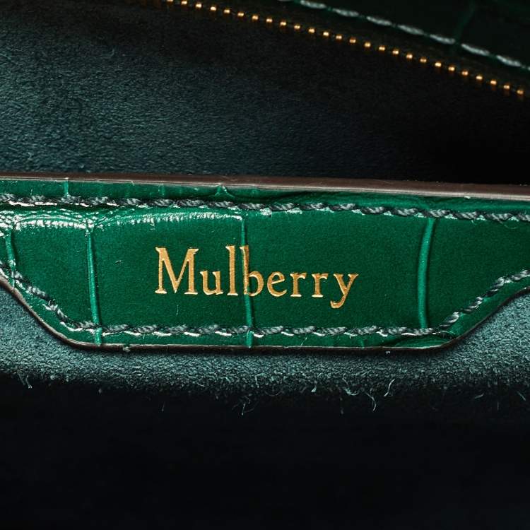 Pre Owned Mulberry Green Croc Embossed Leather Mini Zipped Bayswater Tote