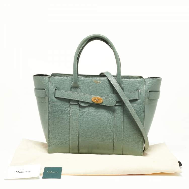 Pre Owned Mulberry Antique Blue Grained Leather Small Zipped Bayswater Tote