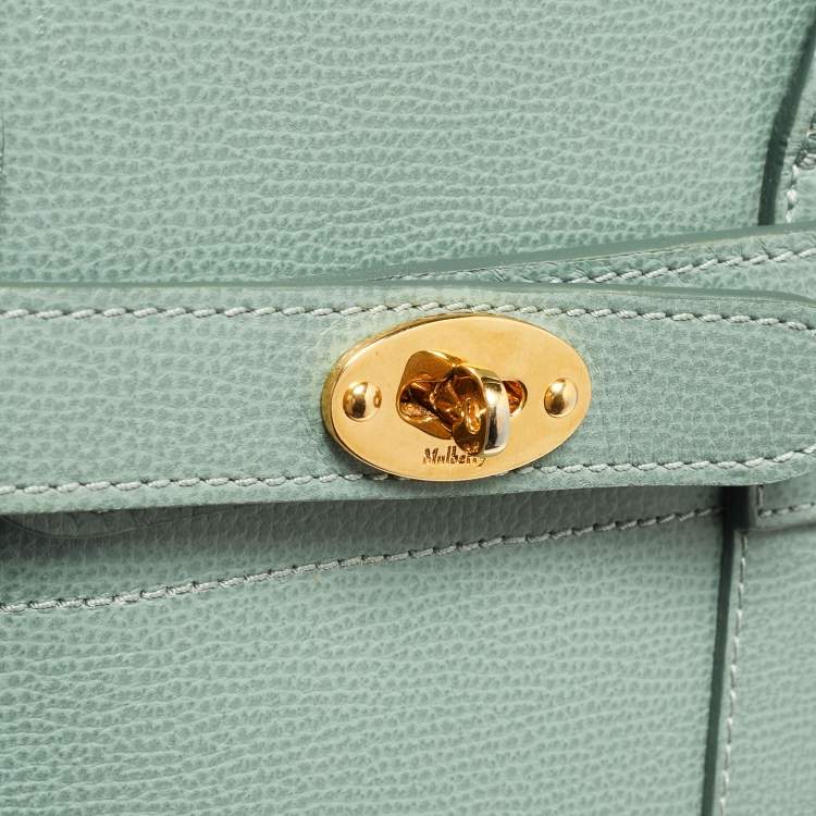 Pre Owned Mulberry Antique Blue Grained Leather Small Zipped Bayswater Tote