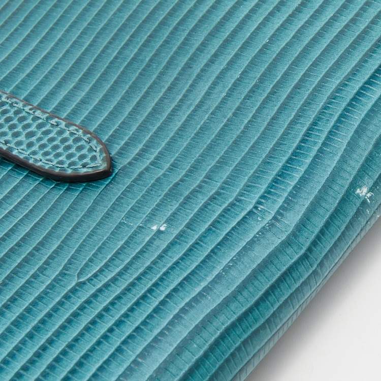 Pre Owned Mulberry Teal Lizard Embossed Leather Tree Long Wallet