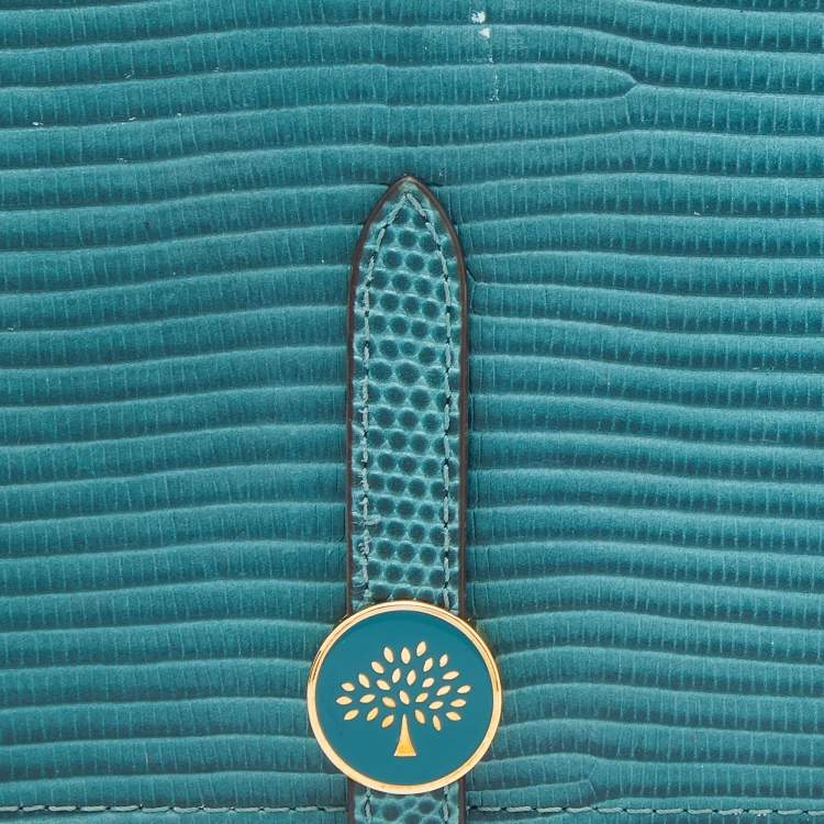Pre Owned Mulberry Teal Lizard Embossed Leather Tree Long Wallet