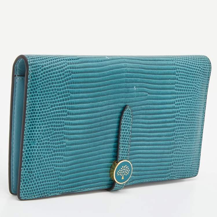 Pre Owned Mulberry Teal Lizard Embossed Leather Tree Long Wallet