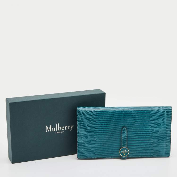 Pre Owned Mulberry Teal Lizard Embossed Leather Tree Long Wallet