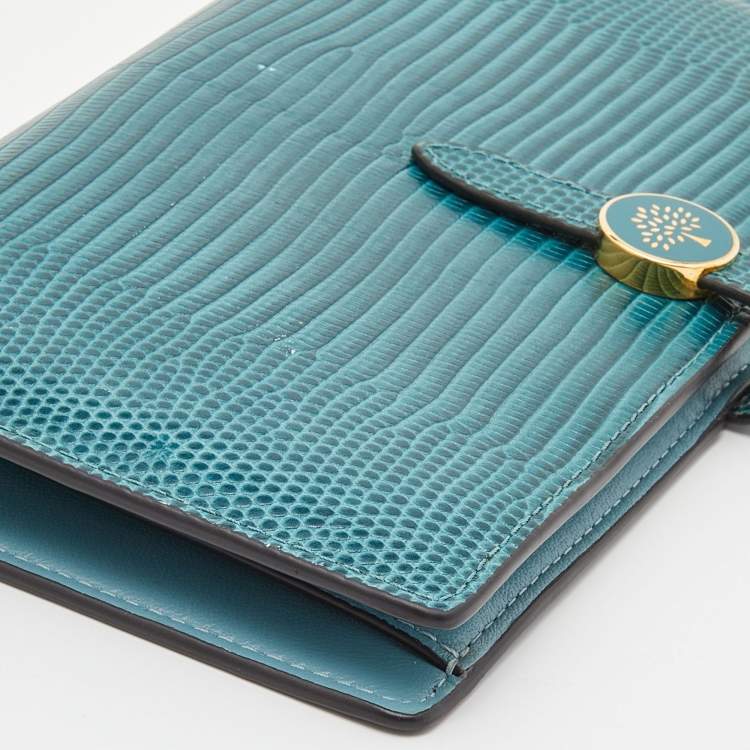 Pre Owned Mulberry Teal Lizard Embossed Leather Tree Long Wallet