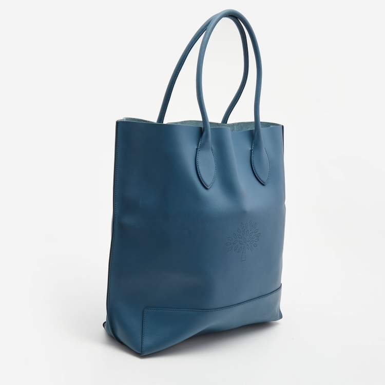 Pre Owned Mulberry Steel Blue Leather Blossom Tote