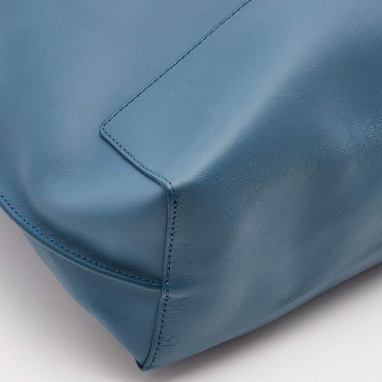 Pre Owned Mulberry Steel Blue Leather Blossom Tote