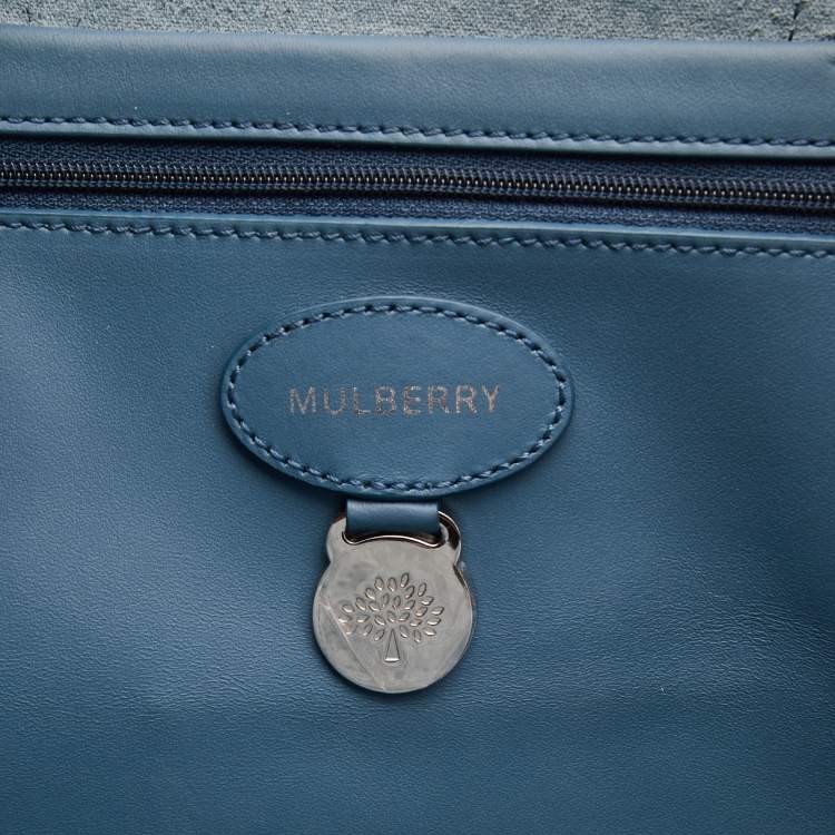 Pre Owned Mulberry Steel Blue Leather Blossom Tote