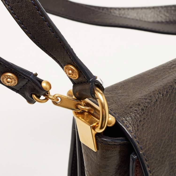 Pre Owned Mulberry Navy Blue/Denim and Leather Delphie Duo Flap Shoulder Bag