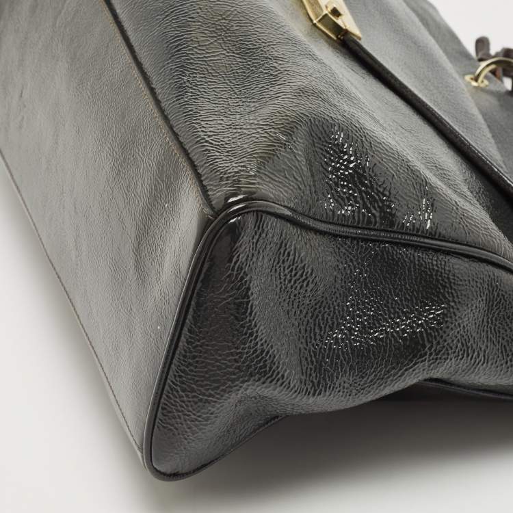 Pre Owned Mulberry Dark Grey Patent and Leather Neely Tote