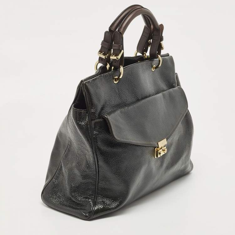Pre Owned Mulberry Dark Grey Patent and Leather Neely Tote