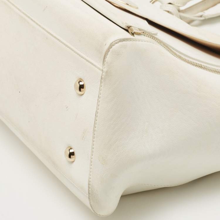 Pre Owned Mulberry White Ostrich Embossed and Leather Willow Tote