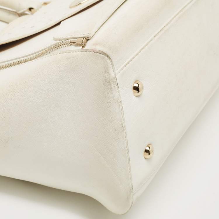 Pre Owned Mulberry White Ostrich Embossed and Leather Willow Tote