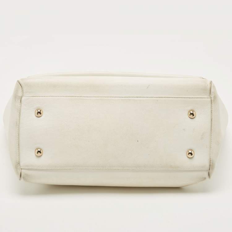 Pre Owned Mulberry White Ostrich Embossed and Leather Willow Tote