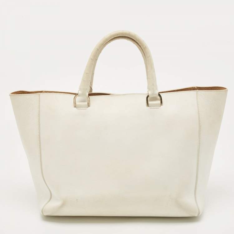 Pre Owned Mulberry White Ostrich Embossed and Leather Willow Tote