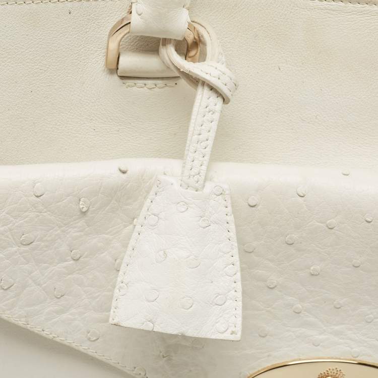 Pre Owned Mulberry White Ostrich Embossed and Leather Willow Tote