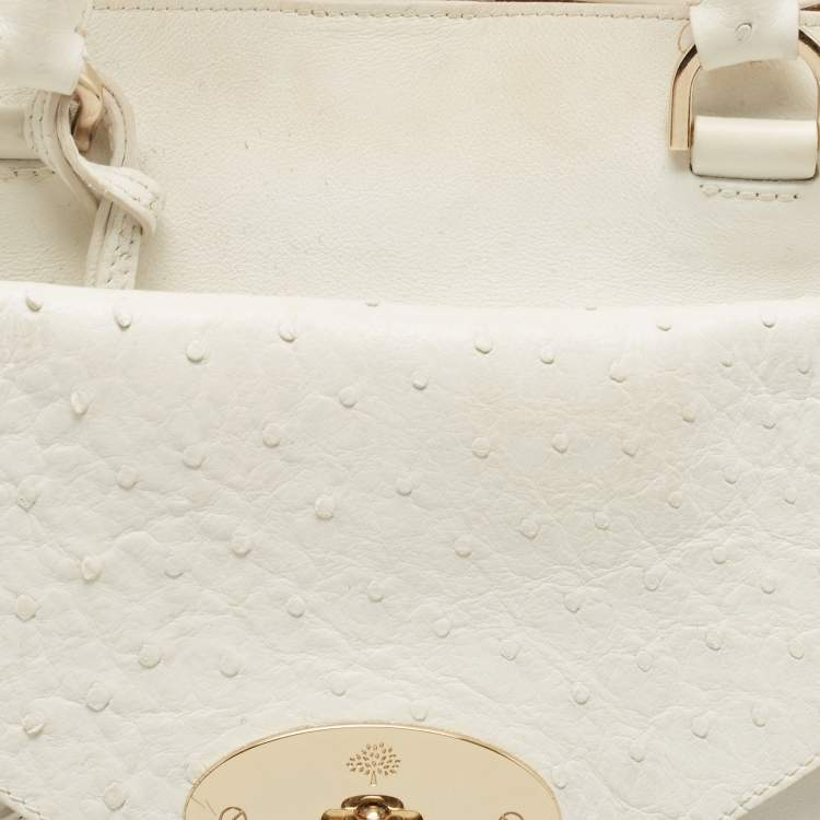 Pre Owned Mulberry White Ostrich Embossed and Leather Willow Tote