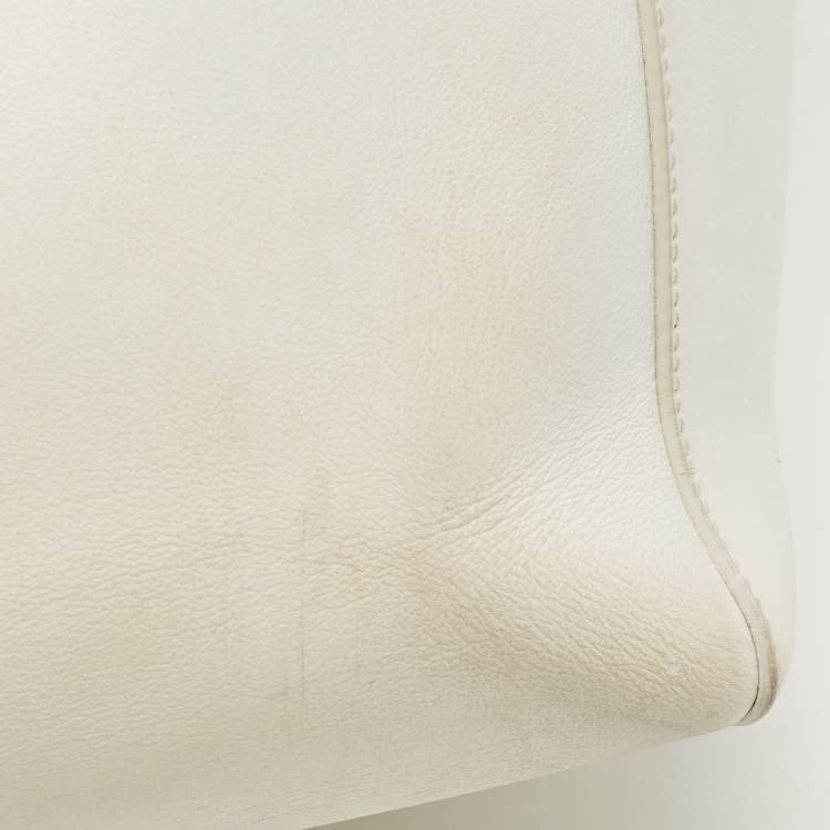 Pre Owned Mulberry White Ostrich Embossed and Leather Willow Tote