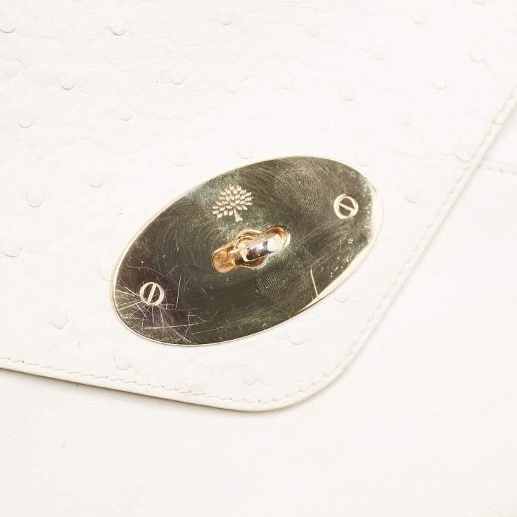 Pre Owned Mulberry White Ostrich Embossed and Leather Willow Tote