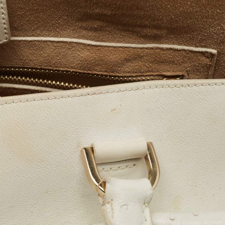 Pre Owned Mulberry White Ostrich Embossed and Leather Willow Tote